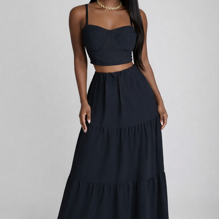 Conjunto 2 Peças Preto - Top e Saia Longa