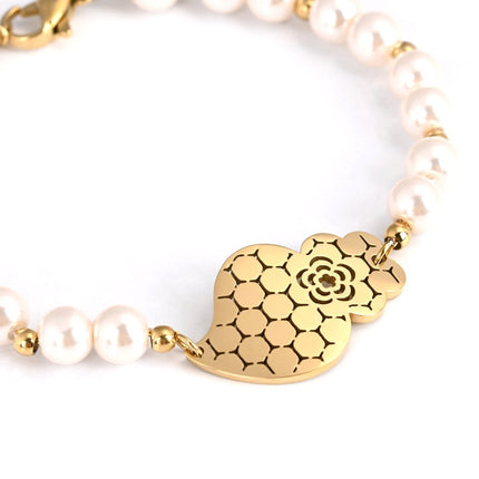 Steel bracelet with heart design, Viana style, and pearls, GB.
