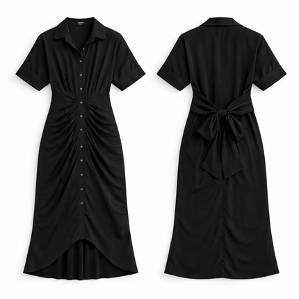 Vestido longo com gola de camisa