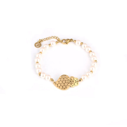 Steel bracelet with heart design, Viana style, and pearls, GB.