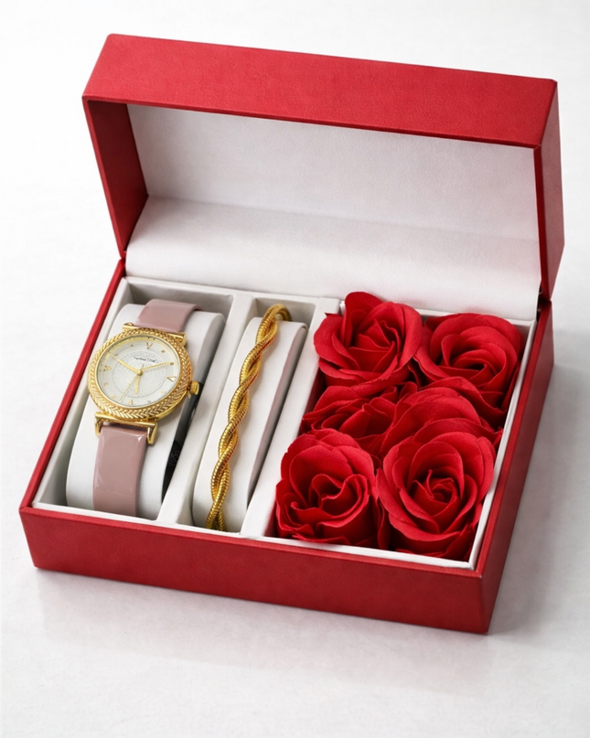 Elegant Watch - Watch, Bracelet and Roses