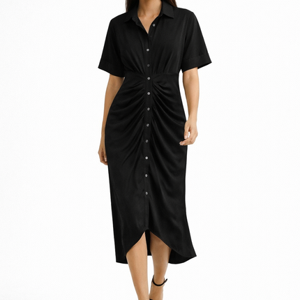 Vestido longo com gola de camisa