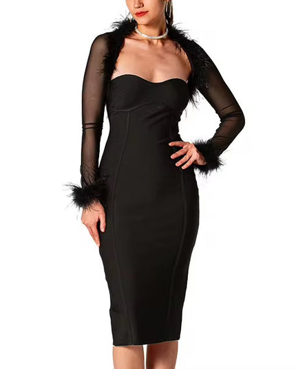 Vestido com jaqueta de tule removível  com