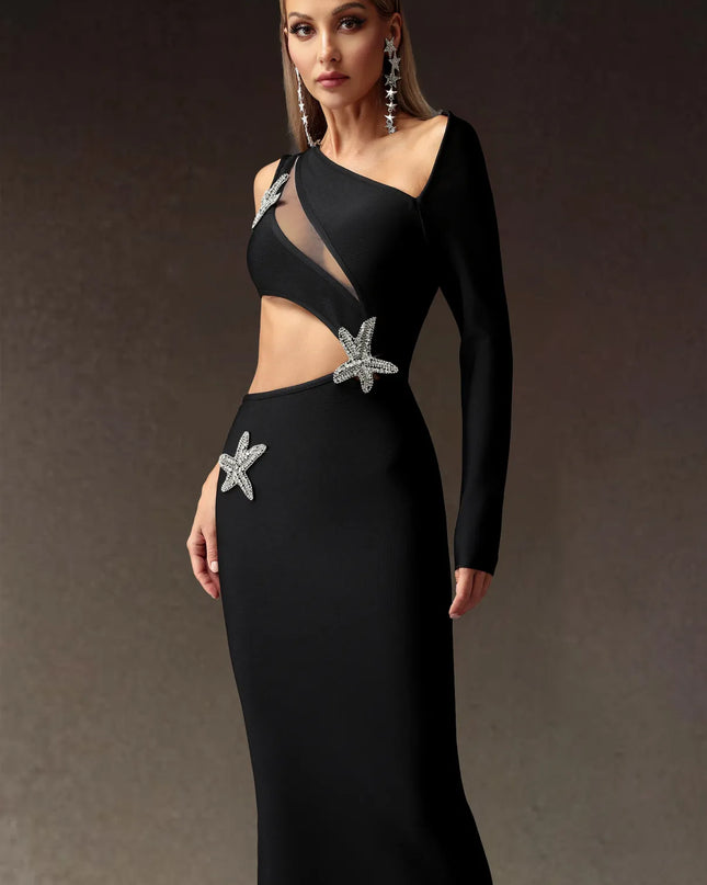 Vestido longo com fenda e um Ombro