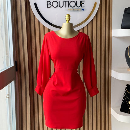 Vestido Vermelho Elegante Manga Longa tamanho único