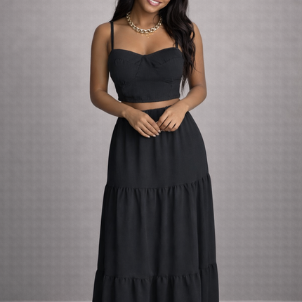 Conjunto 2 Peças Preto - Top e Saia Longa