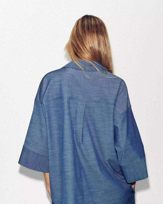 𝐙𝐀𝐑𝐀 -  Conjunto Kimono + Calças Largas Azul Floral - Cintura Subida