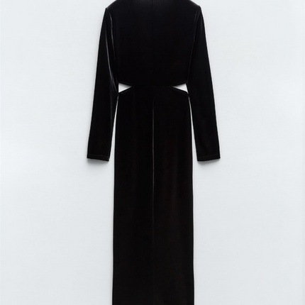 𝐙𝐀𝐑𝐀 - Vestido midi de veludo com detalhe vazado