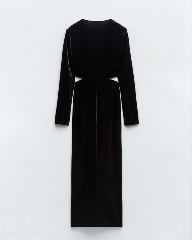 𝐙𝐀𝐑𝐀 - Vestido midi de veludo com detalhe vazado