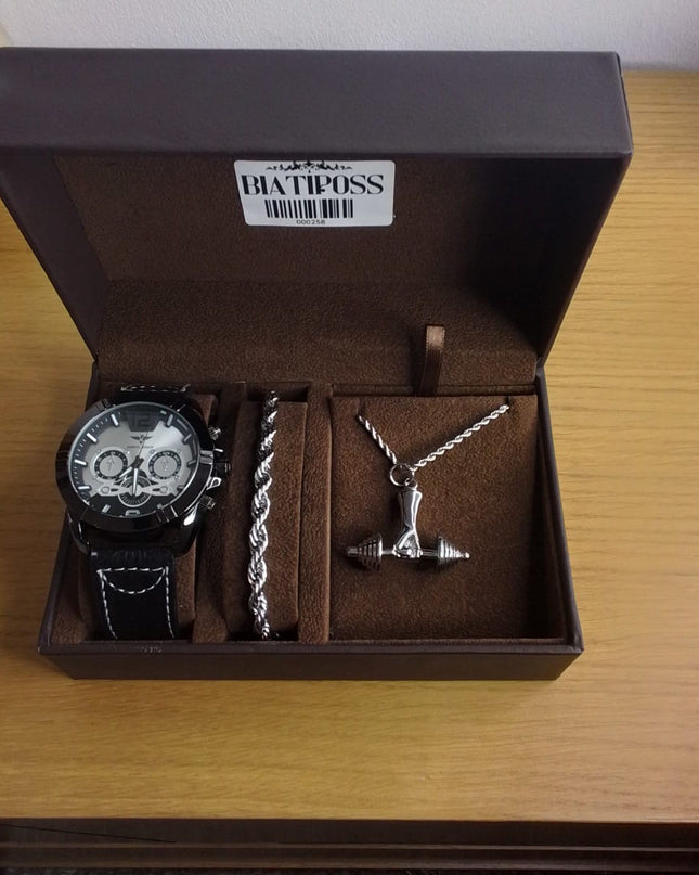 Conjunto Masculino Inoxidável - Relógio, Pulseira e Colar