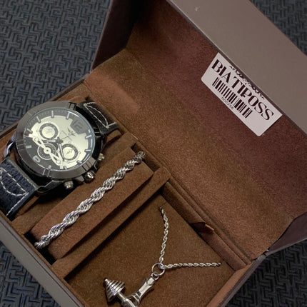 Conjunto Masculino Inoxidável - Relógio, Pulseira e Colar