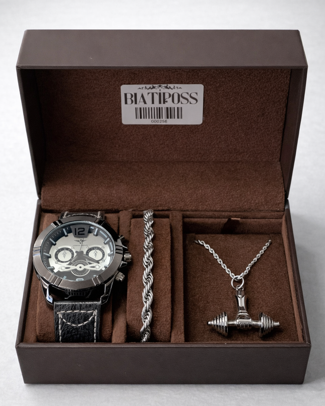 Conjunto Masculino Inoxidável - Relógio, Pulseira e Colar