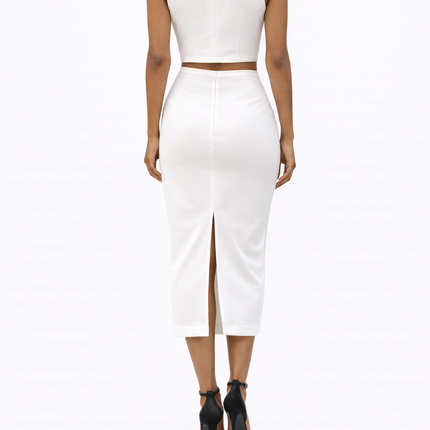 Conjunto de 2 Peças Saia Midi com Fenda - Branco