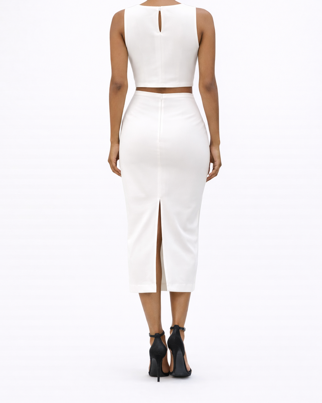 Conjunto de 2 Peças Saia Midi com Fenda - Branco