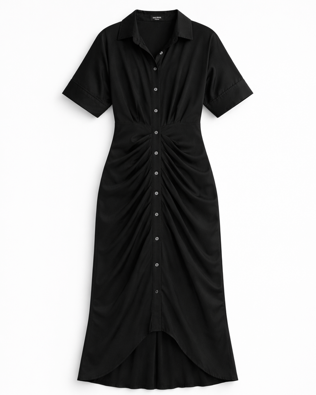 Vestido longo com gola de camisa