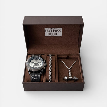 Conjunto Masculino Inoxidável - Relógio, Pulseira e Colar