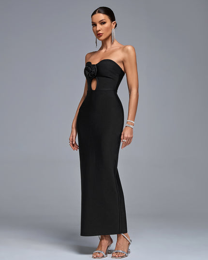 Vestido longo sem alças com recortes