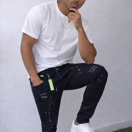 Calça Jeans Masculina Preta Rasgada