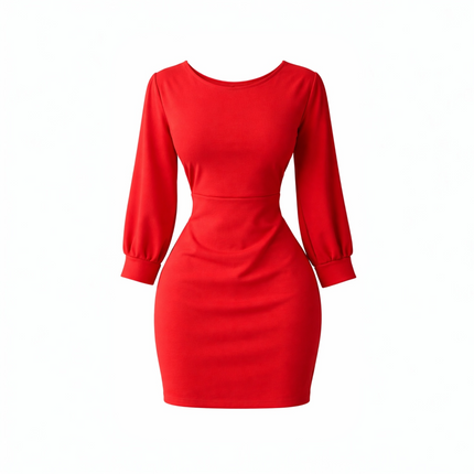 Vestido Vermelho Elegante Manga Longa tamanho único