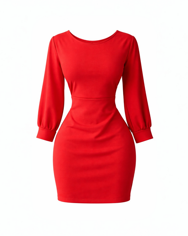 Elegant Red Dress with Long Sleeves, One Size