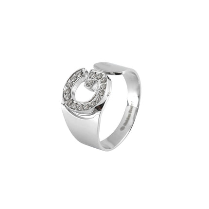 Delicate ring with initial and cubic zirconia.