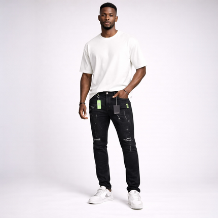 Calça Jeans Masculina Preta Rasgada