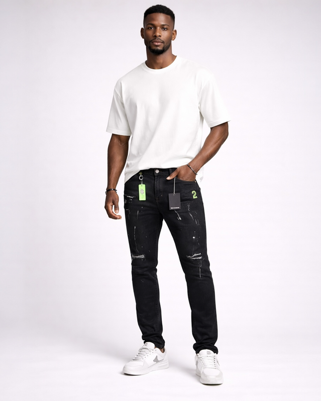 Calça Jeans Masculina Preta Rasgada