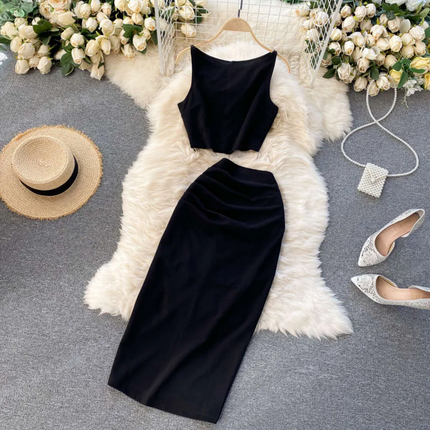 Conjunto de 2 Peças Saia Midi com Fenda - Branco