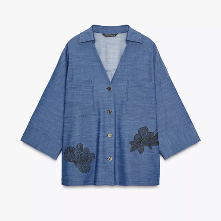 ZARA - Zara set consisting of a kimono shirt and loose-fitting pants with floral details.