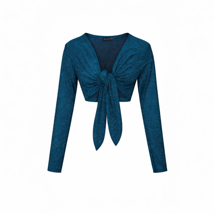 Cropped top with glitter and tie.