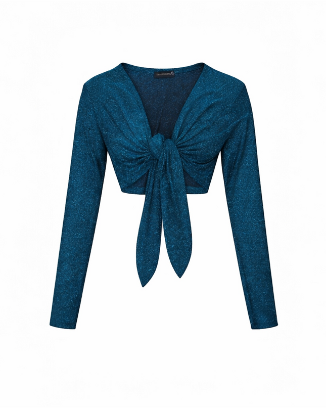 Cropped top with glitter and tie.