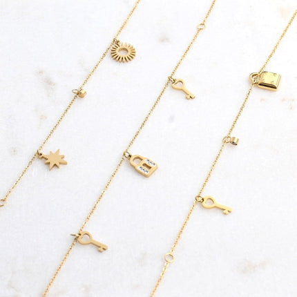 Conjuto de 3 Pulseiras de pé aço cadeados GB