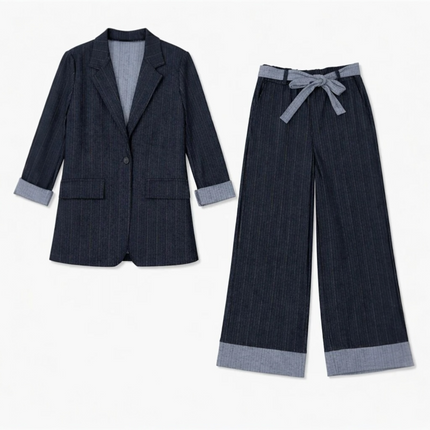 FATO Elegante 2 PEÇAS Blazer com Cinto + Calças Palazzo