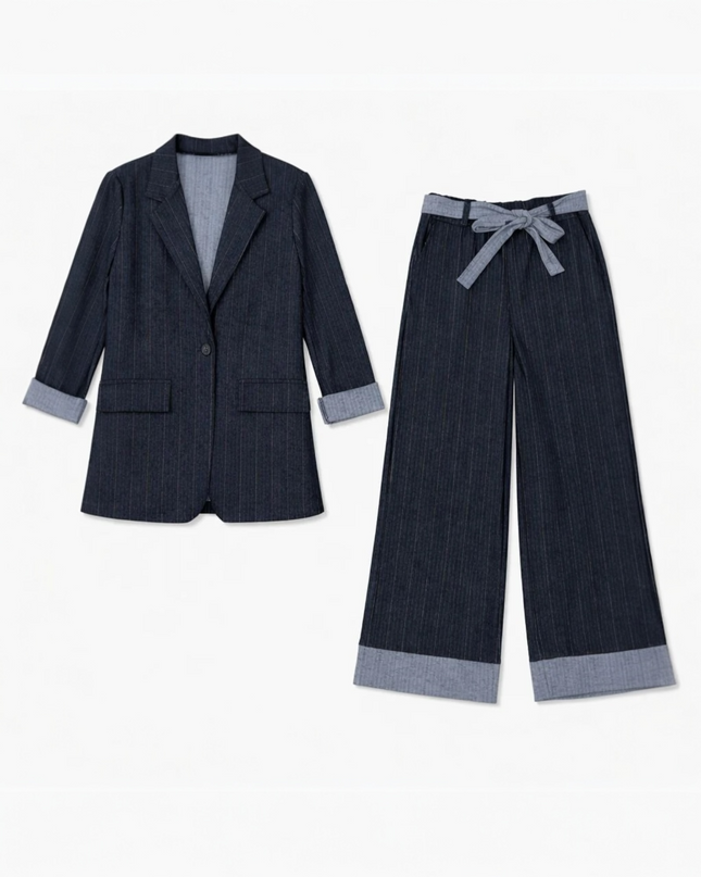 FATO Elegante 2 PEÇAS Blazer com Cinto + Calças Palazzo