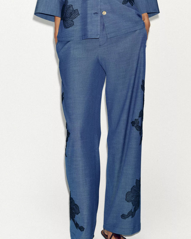𝐙𝐀𝐑𝐀 -  Conjunto Kimono + Calças Largas Azul Floral - Cintura Subida