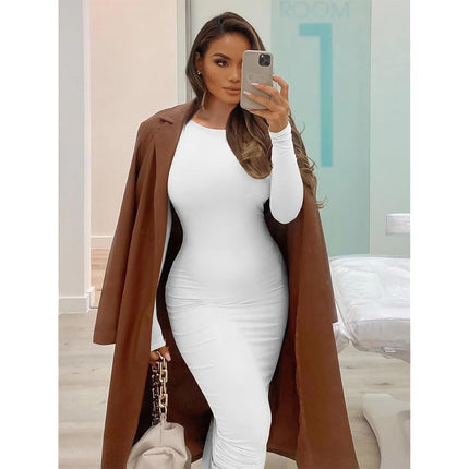 Fitted evening dress with long sleeves