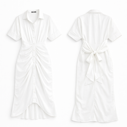 Vestido longo com gola de camisa
