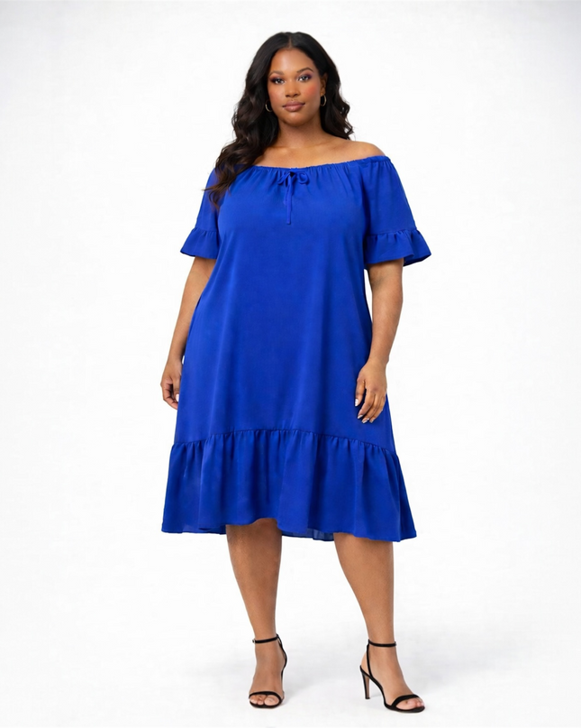 Plus Size Royal Blue Off Shoulder Dress