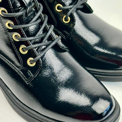 Bota militar de verniz com aplicação -Preto