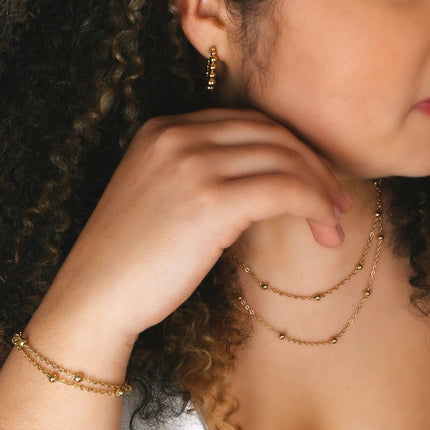 Pulseira em aço malha dupla com bolinhas GB