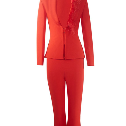 Miss Circle red set with feathers