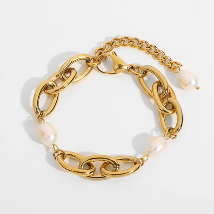 Pulseira Tahlia - Ouro 18K + Perolas de Agua Doce - Inspiração Vintage - Aço Inoxidável