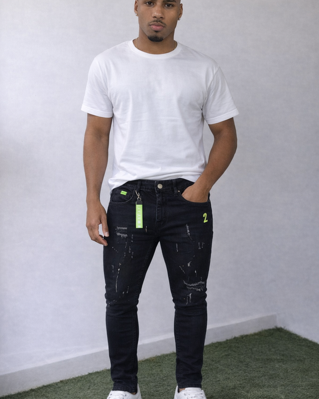 Calça Jeans Masculina Preta Rasgada