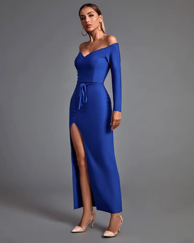 Vestido Longo Mangas Longas, Fenda Lateral
