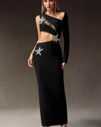 Vestido longo com fenda e um Ombro