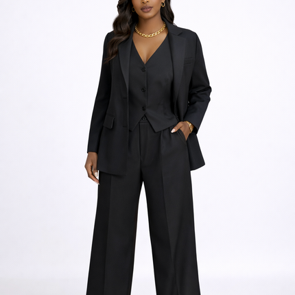 3-Piece Black Set - Blazer, Vest, and Pants