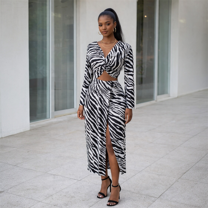 Zebra print skirt set - Black/White