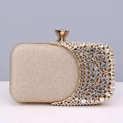Pochete Elegante com Cristais Brilhantes - Fecho Metal Dourado - Eventos e Casamentos