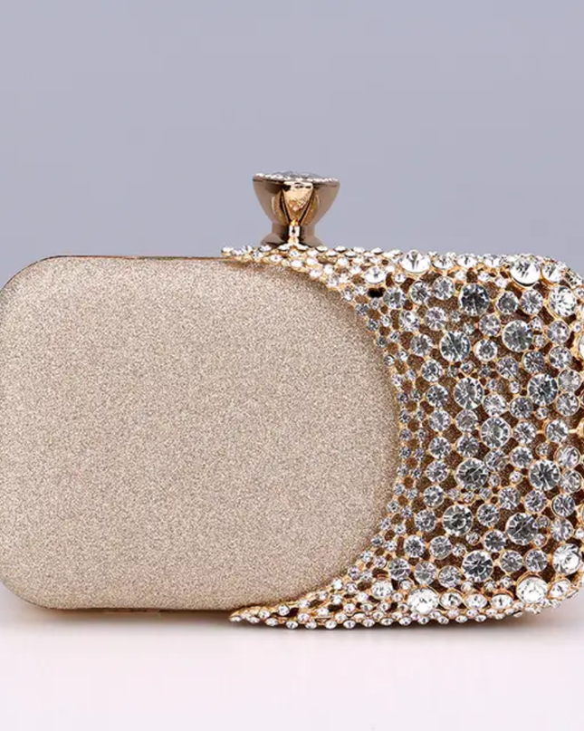 Pochete Elegante com Cristais Brilhantes - Fecho Metal Dourado - Eventos e Casamentos