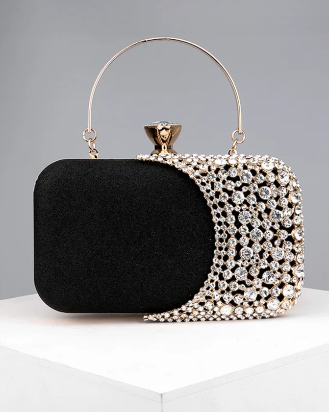 Pochete Elegante com Cristais Brilhantes - Fecho Metal Dourado - Eventos e Casamentos